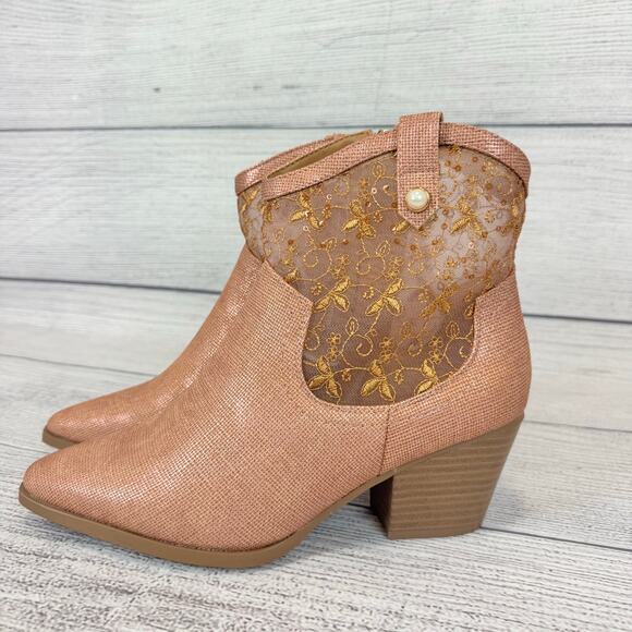 Cato Women's Rose Gold Metallic Embroidered Heeled Boots Size 9.5 WIDE - Picture 9 of 9